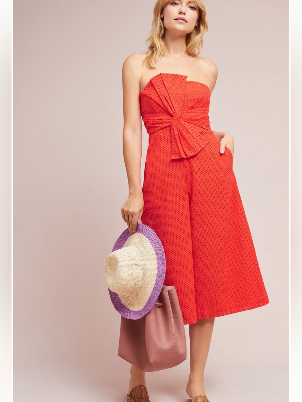 Anthropologie Tie Front Eyelet Jumpsuit